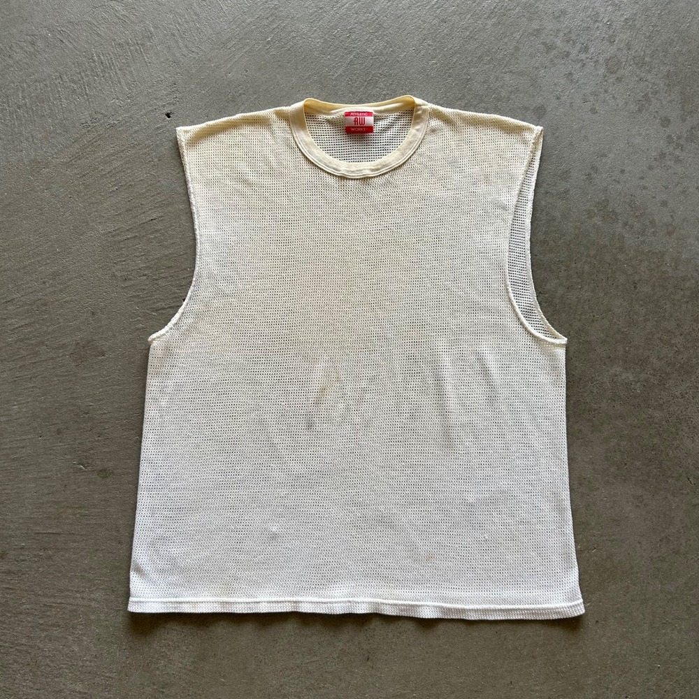 Vintage 90s Athletic Works Mesh Tank Top Size XL White Sleeveless Shirt USA Made